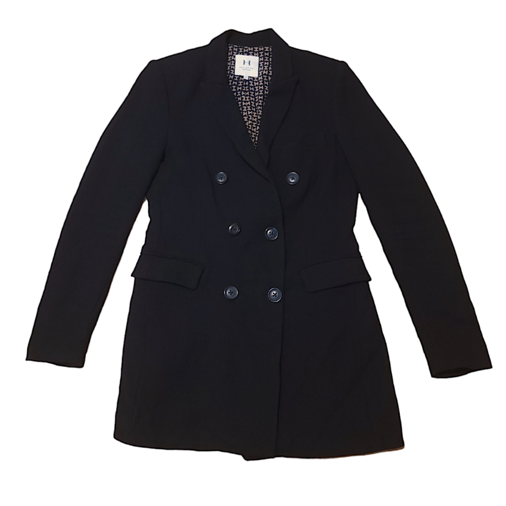HALSTON HERITAGE wool and silk suit double breasted long tuxedo blazer